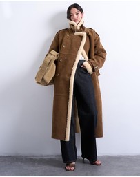 TOPSHOP - Longline Funnel Aviator Shearling