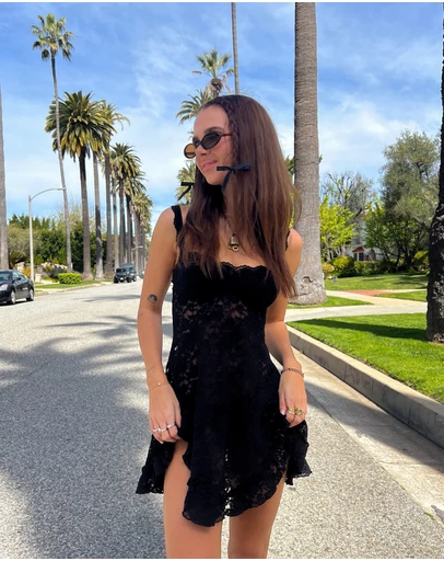 Beginning Boutique - All Mine Black Lace Mini Dress