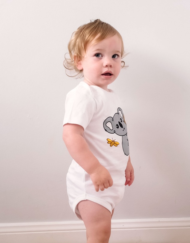 B Free Intimate Apparel - 100% Organic Cotton Short Sleeve Baby Bodysuit - White Koala