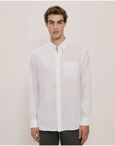 Trenery - Regular Fit Linen Classic Long Sleeve Shirt in White