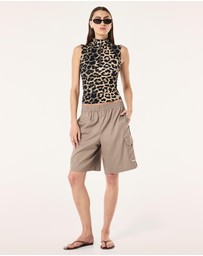 P.E Nation - Leopard Routine Quarter Zip Tank