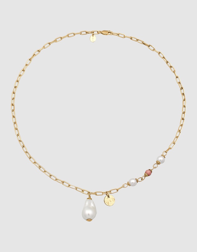 Elli Jewelry - Necklace Rhodonite 925 Sterling Silver Gold-Plated