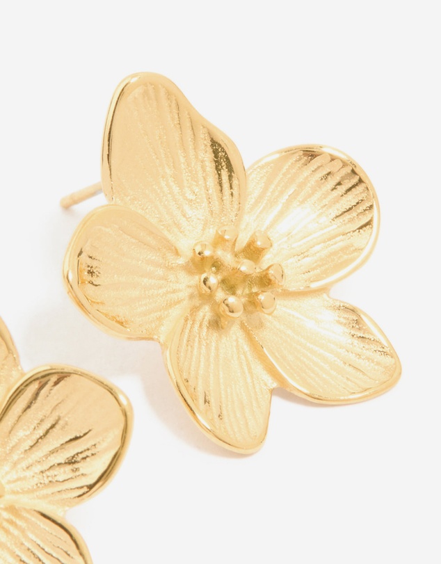 Lovisa - Waterproof Gold Plated Stainless Steel Textured Flower Earrings