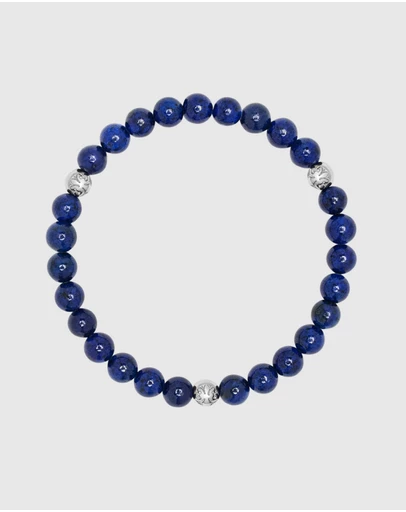 Nialaya Jewellery - 6mm Lapis Lazuli Bracelet with Silver Balls