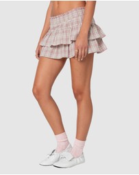 EDIKTED - Shani Plaid Ruffled Mini Skirt