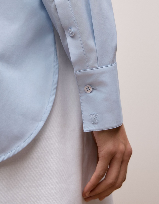 Trenery - Cotton Poplin Long Sleeve Shirt in Soft Blue