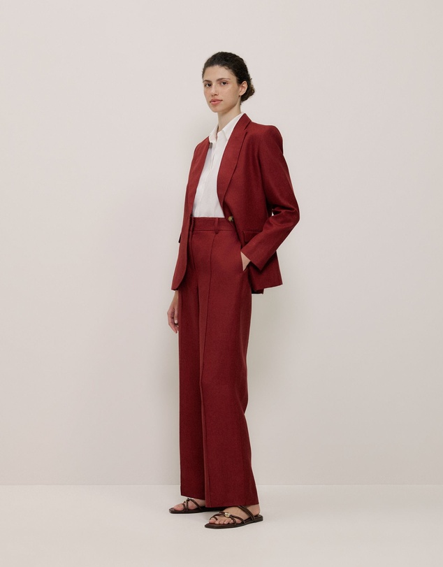 Trenery - Linen Twill Pintucked Wide Leg Pant in Russet