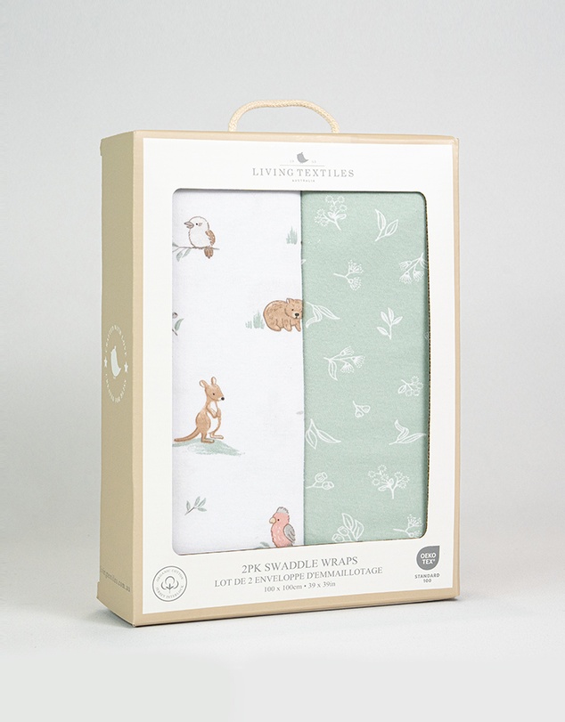 Living Textiles - 2 Pack Organic Swaddle Wraps - Australiana