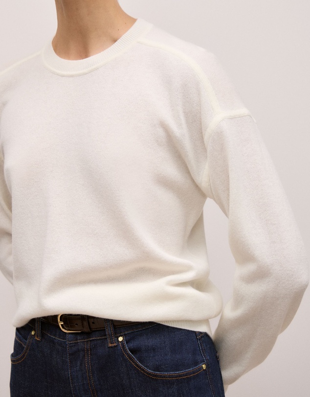 Trenery - Merino Cashmere Forward Shoulder Seam Crew in Ivory