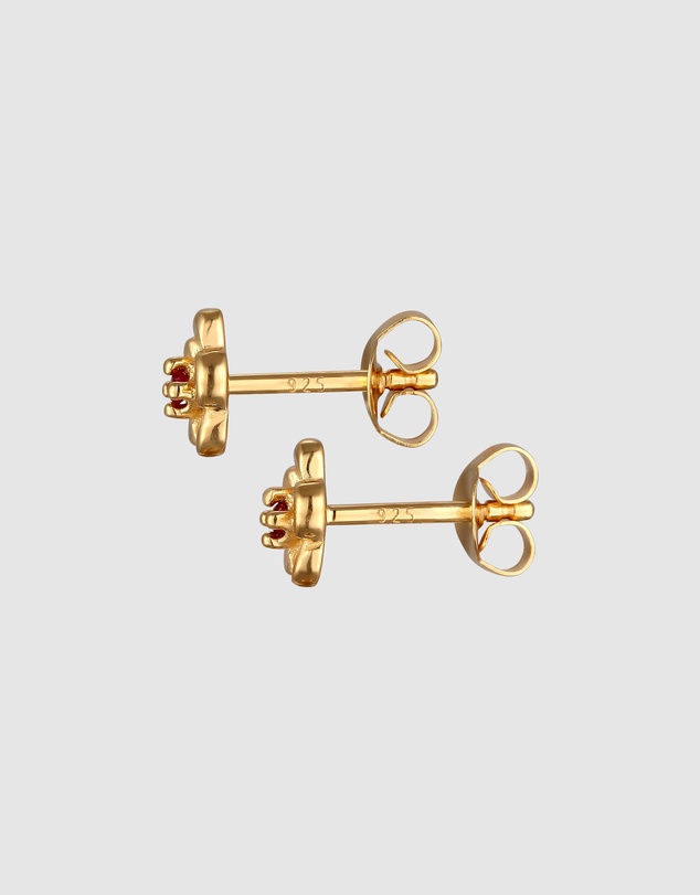 Elli Jewelry - Earrings Stud Flower Synthetic Ruby 925 Sterling Silver Gold-plated