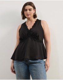 Atmos&Here Curvy - Sylvie Satin Lace Trim Top