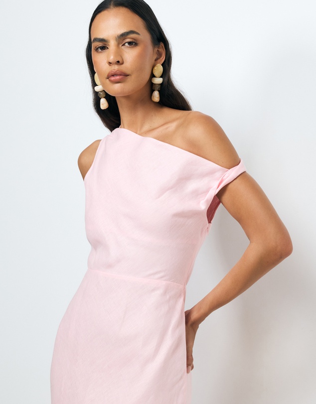 AERE - Fia Linen Draped Off Shoulder Maxi Dress