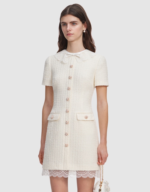 Self Portrait - Boucle Lace Trim Mini Dress