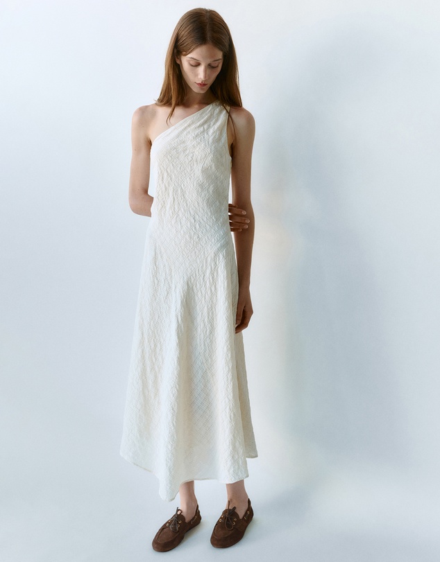 M.N.G - Asymmetric Textured Checkered Dress