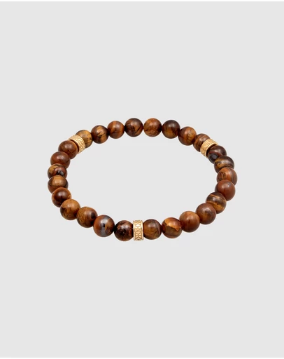 Kuzzoi - ICONIC EXCLUSIVE - Tiger's Eye Bead Bracelet with Gold-Plated Elements