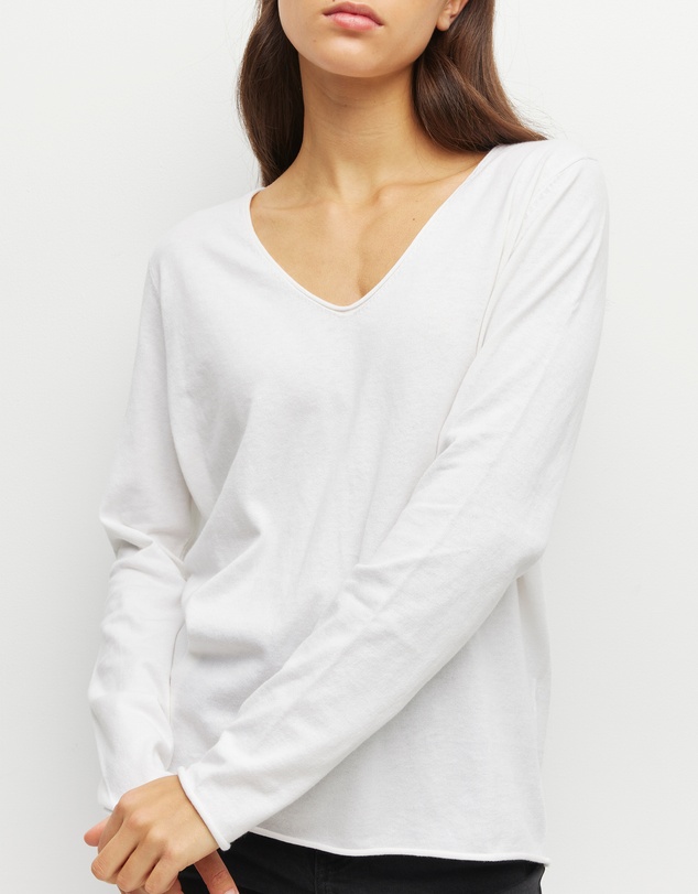 JH Lounge - JHL V-Neck L/S T (Fine Cotton Cashmere) White