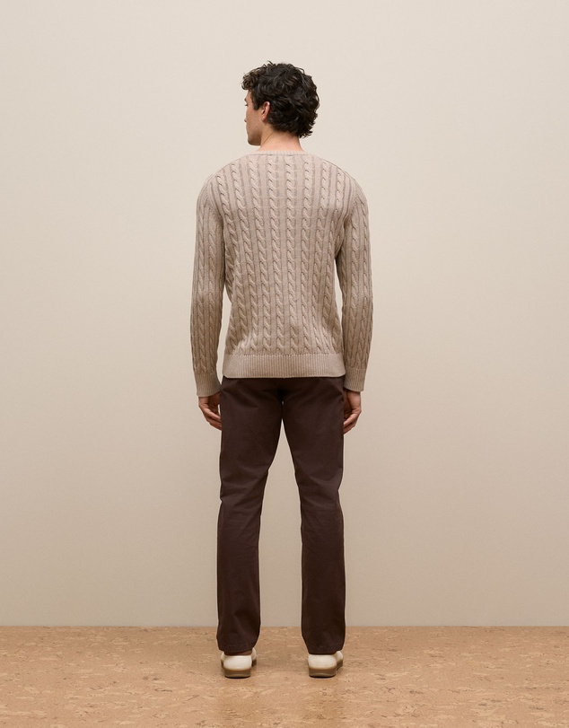 Trenery - Linen Cotton Cable Crew in Stone