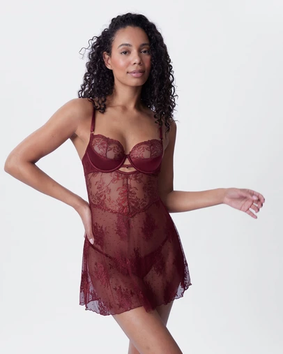Bras N Things - Vamp Sweet Nothings Push Up 1/4 Cup Babydoll - Berry
