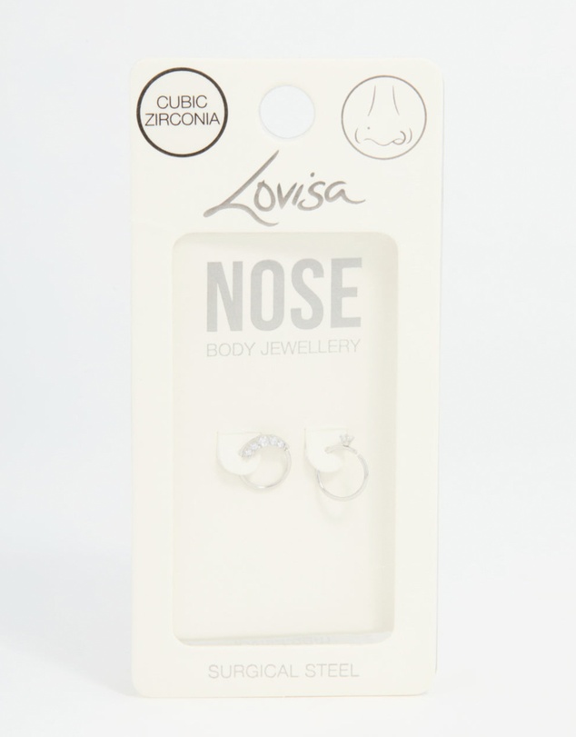 Lovisa - Surgical Steel Cubic Zirconia Nose Rings 2-Pack