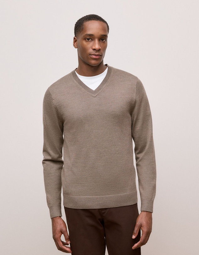 Trenery - Merino V Neck in Cocoa