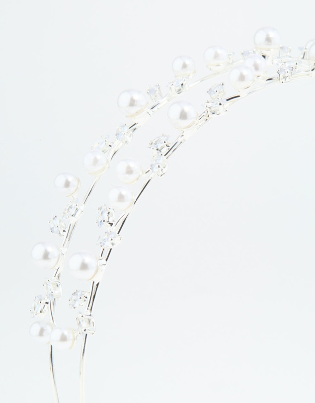Lovisa - Silver Leaf Diamante Pearl Wire Layered Headband