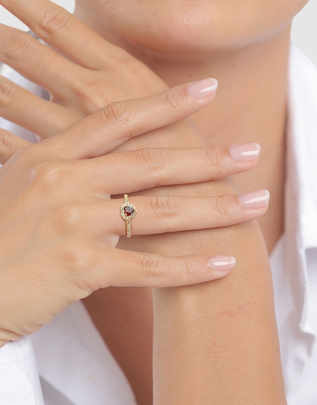 Elli Jewelry - Ring Heart Shape Zirconia 925 Sterling Silver Gold-Plated