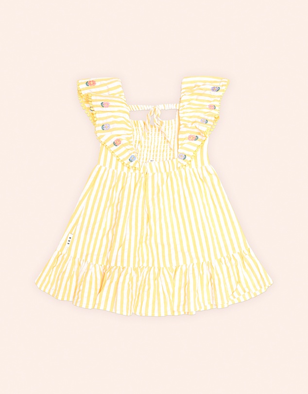 Huxbaby - Flower Field Stripe Shirred Dress - Babies-Teens
