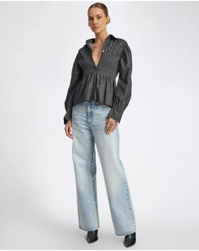ONE TEASPOON - Jackson Mid Waist Wide Leg Denim Jeans - Whisper Blue
