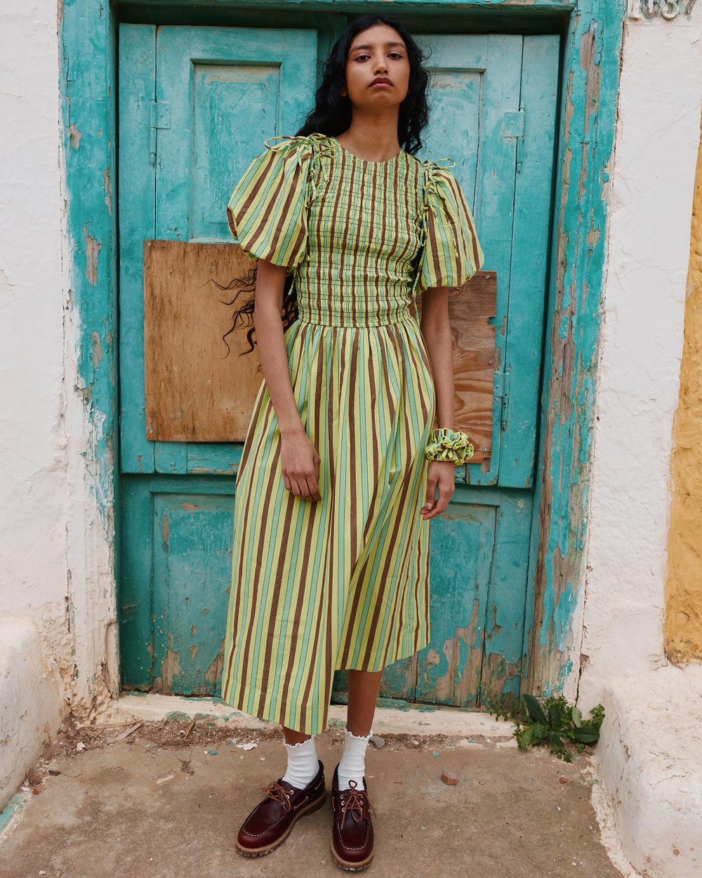 damson madder becca midi dress Damson Madder Becca Midi Dress Tropical Business Stripe