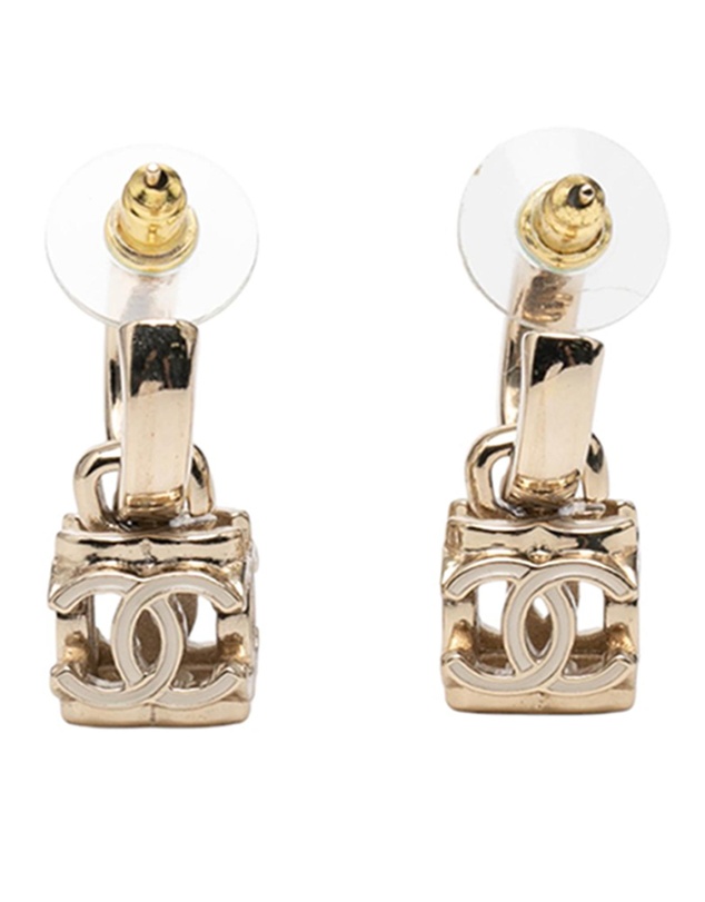 Pre-Loved by Azura Reborn - Pre-Loved CC Gold Plated Enamel Cube Drop Hoop Push Back Earrings