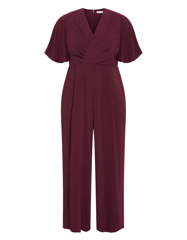 City Chic - Plus size Braelynn V Neck Jumpsuit - dark cherry