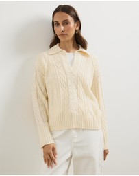 Atmos&Here - Faye Cable Knit Pullover With Collar