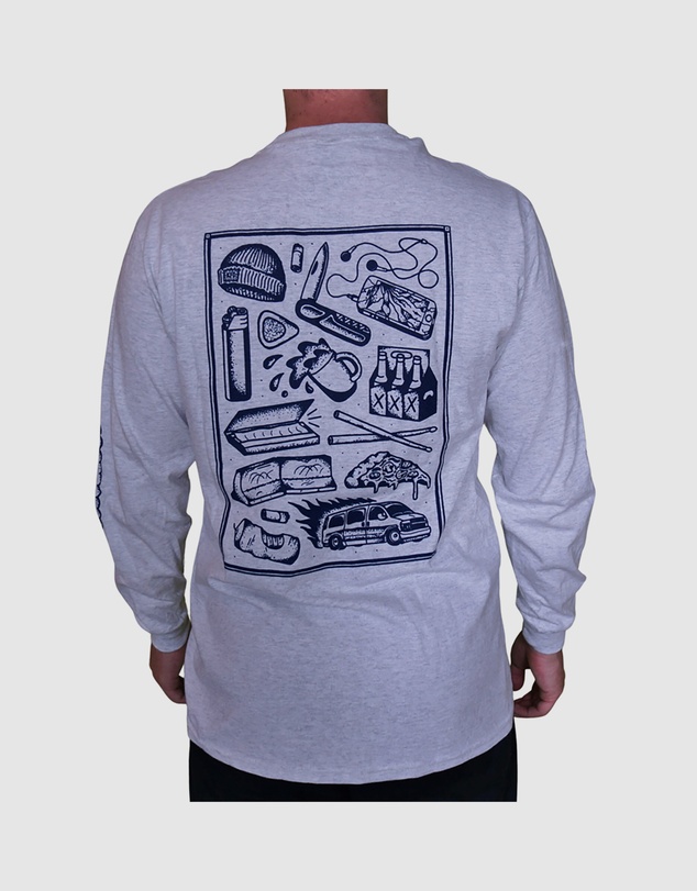 KFD - Kfd Men Bleak Outlook Long Sleeve Cotton Tshirt Relaxed Fit Blue