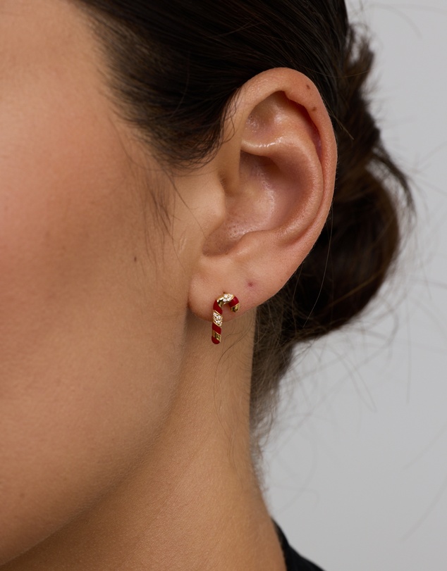 Michael Hill - Christmas Candy Cane Stud Earrings with Cubic Zirconia in 18kt Yellow Gold Vermeil