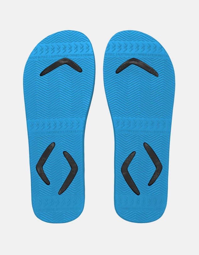 Boomerangz Footwear - Men's Black/Blue Thongs with arch support and 2 x interchangeable straps