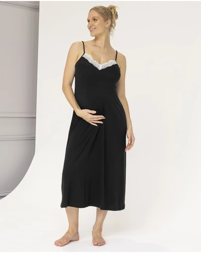 Angel Maternity - Cora Maternity Nursing Lace Nightie in Black
