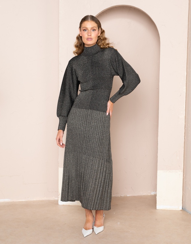 Violet Metallic Maxi Knit Dress by KACHEL Online | THE ICONIC | Australia