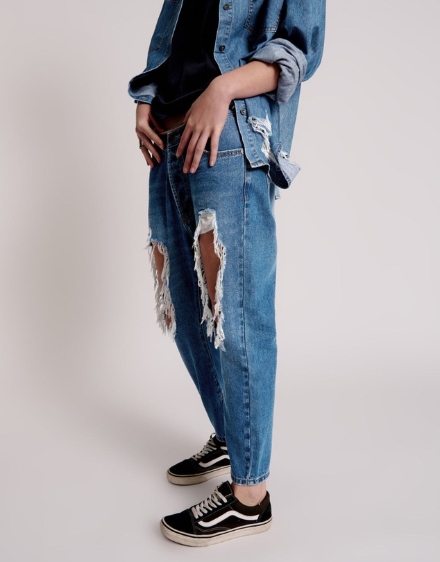 ONE TEASPOON - Bay Blue Kingpins Cropped Boyfriend Jeans