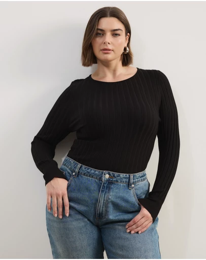Atmos&Here Curvy - Rumi LS Fitted Rib Knit Top