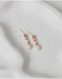 The White Collection - Hazel - Rose Gold Pearl Bridal Drop Earrings