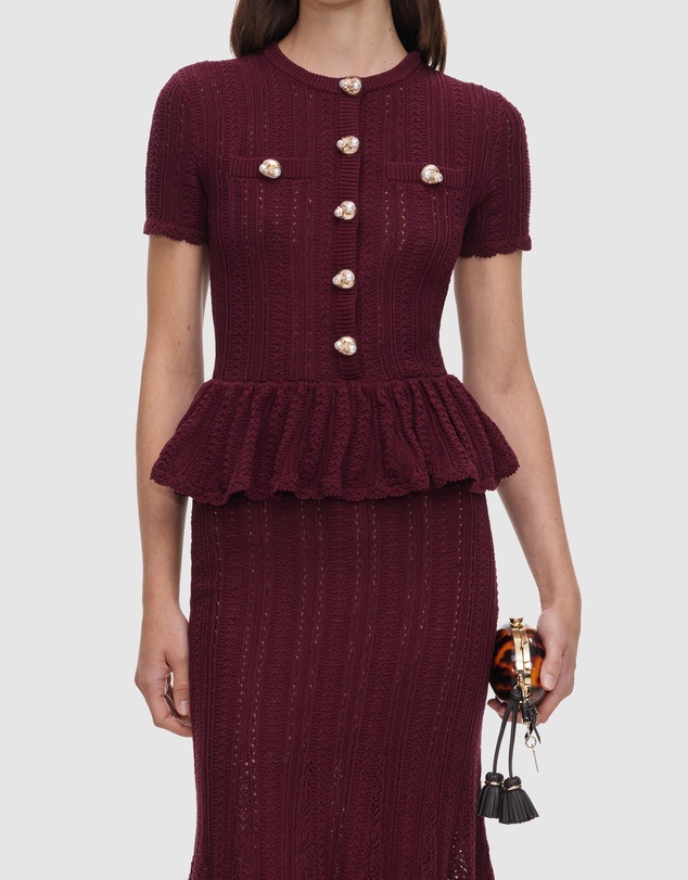 Self Portrait - Pointelle Peplum Knit Midi Dress