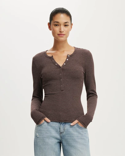 Cotton On - Blake Rib Henley Long Sleeve