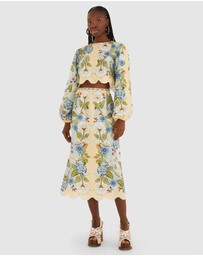Farm Rio - Garden Scarf Blue Midi Skirt