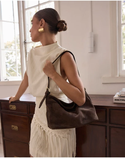 VESTIRSI - Eden Dark Chocolate Suede Shoulder Bag