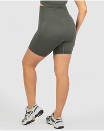 B Free Intimate Apparel - Double Racer Padded Sports Bra & High Waist Midi Biker Shorts Set
