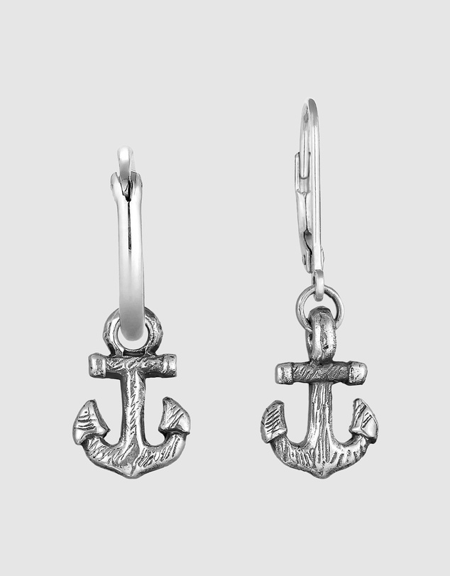 Haze & Glory - ICONIC EXCLUSIVE - Oxidised Anchor Hoop Earrings in 925 Silver