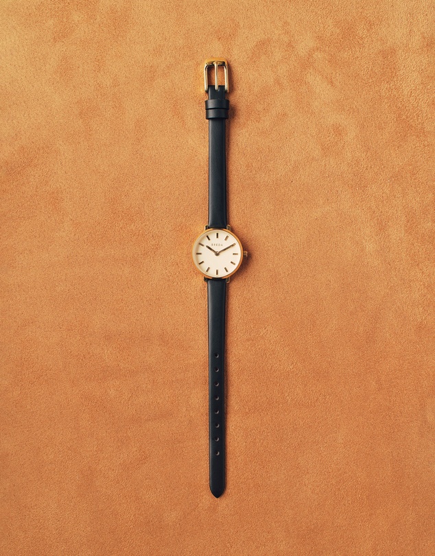 Breda - Beverly Gold and Black Leather Band Watch, 25MM