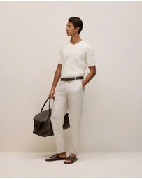 Trenery - Cotton Linen Racking Stitch T-shirt in Parchment
