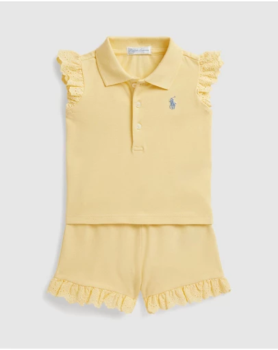 Polo Ralph Lauren - Eyelet Stretch Mesh Polo Shirt & Shorts - Babies