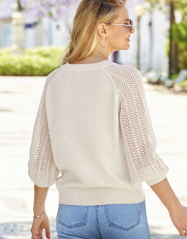 Sosandar - Pointelle Sleeve V Neck Jumper